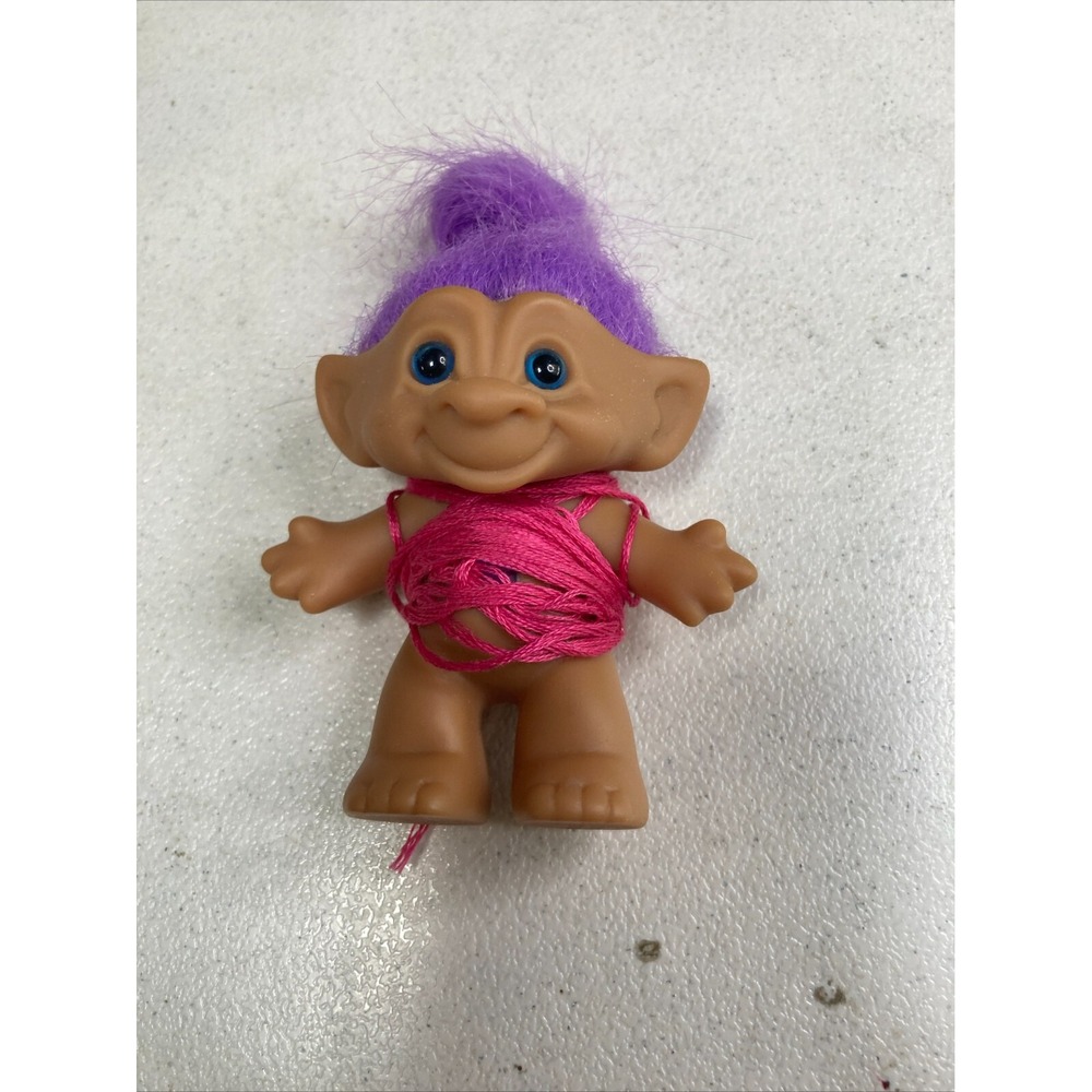 Vintage Ace Novelty Treasure Troll Doll Purple Heart Jewel Blue Eyes 5"